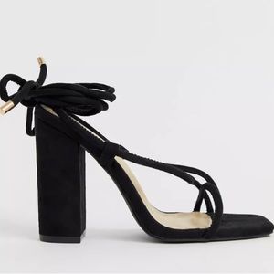 Public Desire Betty black ankle tie toe loop heeled sandals